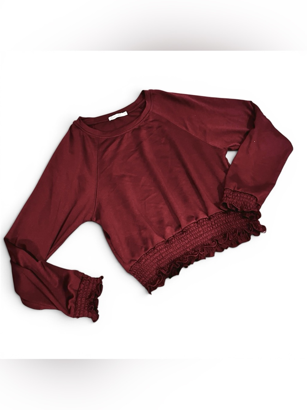Heart Hips Burgundy Maroon Ruffle-Hem Pullover